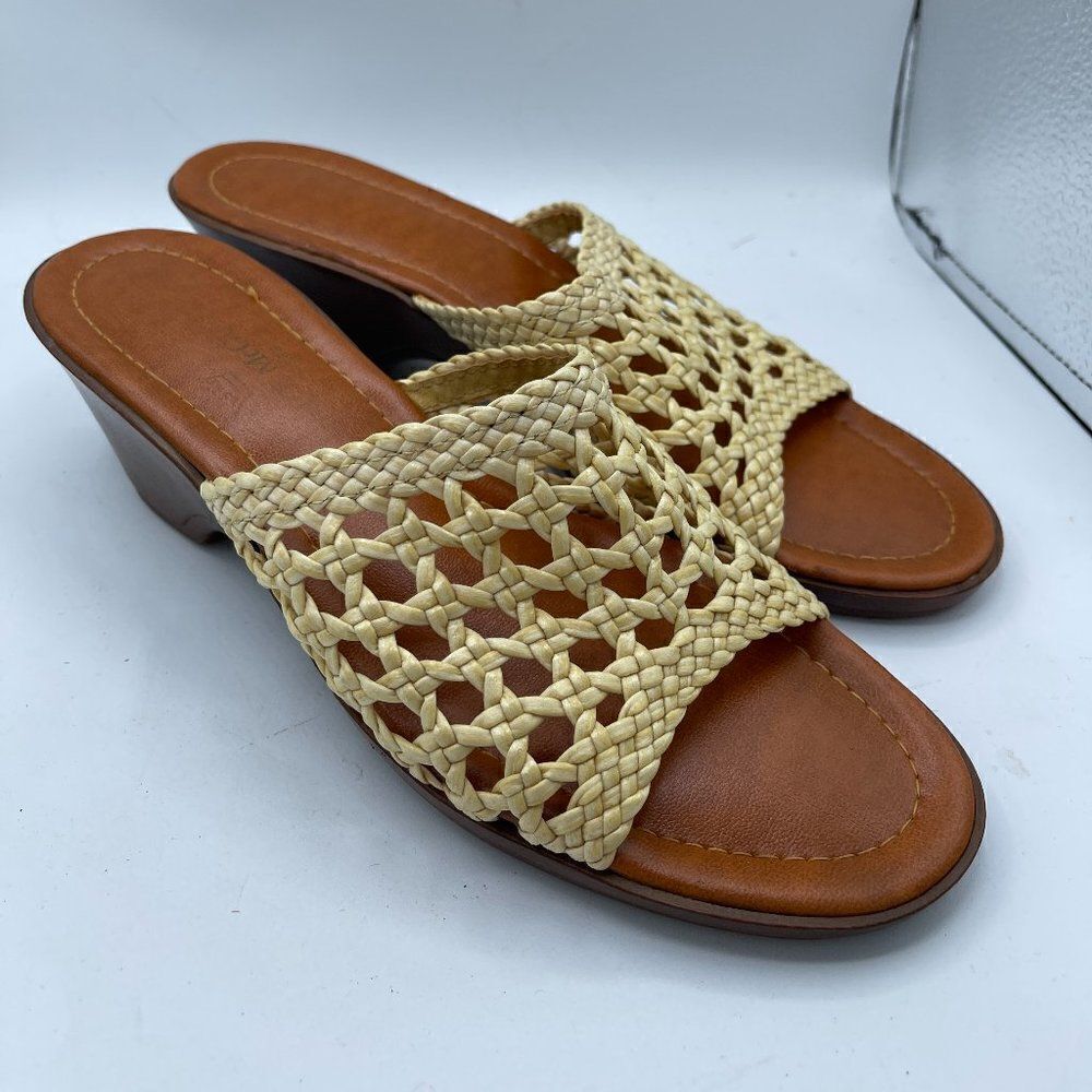 Vintage Stuart "Lady" McQuire Cream Brown Slide Shoes 8.5